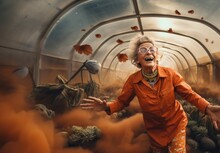 A Cheerful Elderly Woman Breathes Life Into Primitive Organisms In A Green Room On Mars, Showcasing The Joy And Vibrancy Of Extraterrestrial Horticulture And The Exploration Of New Frontiers.Generated