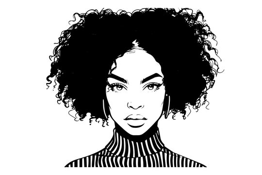 Beuatiful african woman hand drawn ink sketch. Engraved style vector portrait.