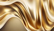 Elegant, Wavy Wedding Banner. Gold Glistening Fabric Background with Ripples and Folds. Generative AI.