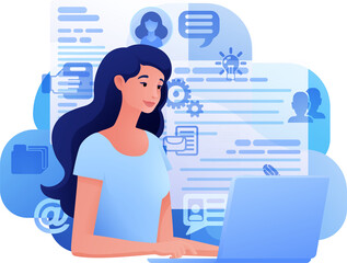 Woman Recruitment Internet Job Search Cartoon