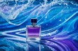 blue and purple gradient perfume flacon , irridescent liquid wacy background