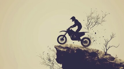 Wall Mural - Motocross. Man, professional motorcyclist in full moto equipment riding crops enduro bike on mountain road at sunset. Generative AI. Concept of motosport, speed, hobby, journey, activity. In action