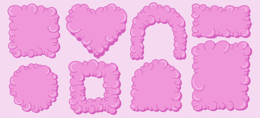 Wall Mural - pink cloud abstract shape in retro y2k trendy style. wavy balloon background. funky heart and circle