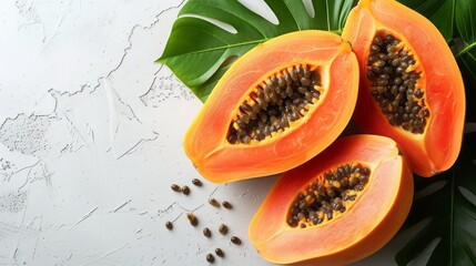 Poster - photo of slice papaya with copy space, top view,