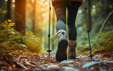 a person walking through a forest on a trail