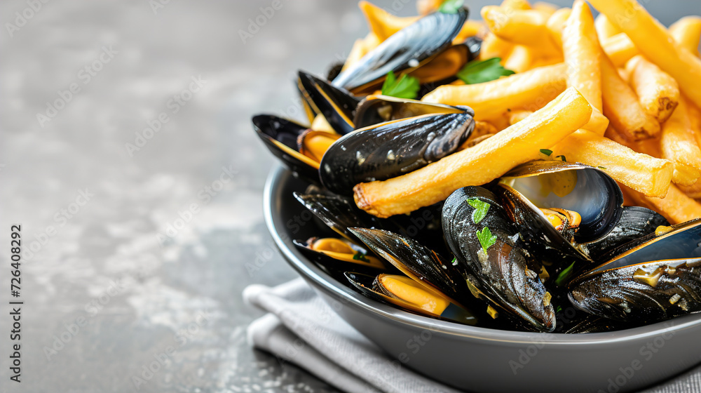 Mussel Frites Moules frites, mussels are steamed with celery, leeks and butter and ...