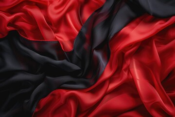 Wall Mural - Close-up view of a vibrant red and black fabric. Ideal for fashion, textile, or interior design projects