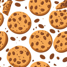 Cookies And Chocolate Crumbs Seamless Pattern On White Backround.