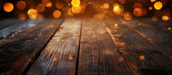 Poster - Shiny lacquered old wood against a bokeh background.