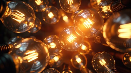 Wall Mural - a bunch of light bulbs that are lit up. can be used to represent creativity, innovation, or bright i