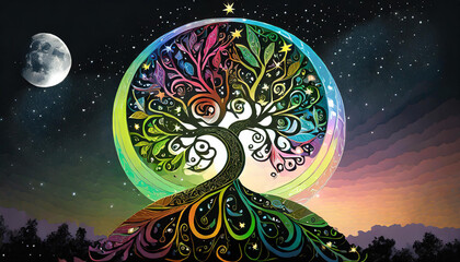 Wall Mural - Tree of Life in the shape of the Moon