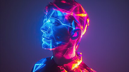 A man made of luminous particles. Surrealism concept