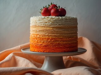 Wall Mural - An ombre cake in shades of gradient white orange from Generative AI