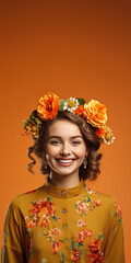 Poster - Beautiful woman wearing a flower crown, Fictional Character Created by Generated AI.