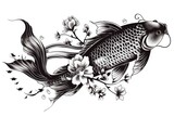 Fish tattoo over a white background. Black koi fish