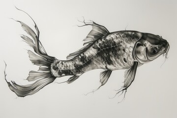 Wall Mural - Fish tattoo over a white background. Black koi fish