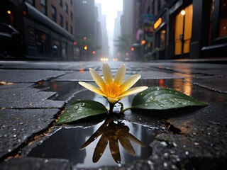 Sticker - a flower growing out of a crack in the road