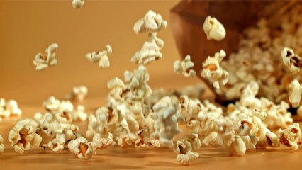 Poster - Popcorn falls on the table. Filmed on a high-speed camera at 1000 fps. High quality FullHD footage