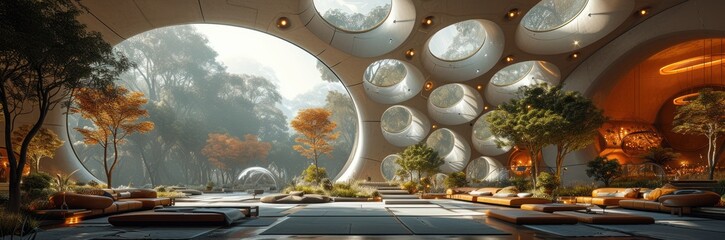 Wall Mural - Arcology dome with self-sustaining ecosystems 