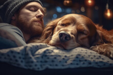 AI Generated - No Actual Persons - Man Sleeping Close To His Dog.