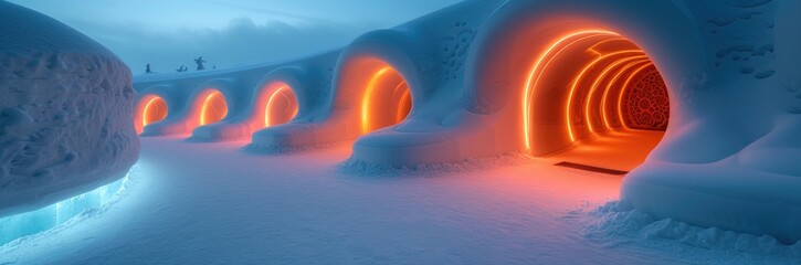 Wall Mural - Ice hotel with sculptural rooms and illuminated corridors 