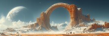 Interstellar Gateway With A Blend Of Ancient And Futuristic Styles 
