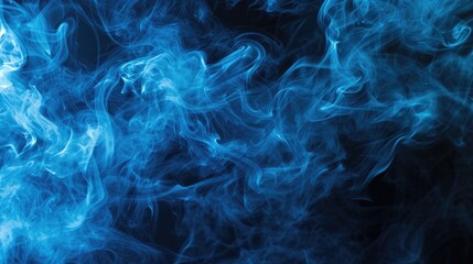 Canvas Print - Blue smoke captured in a close-up shot against a black background. Ideal for adding a mysterious and atmospheric touch to various projects