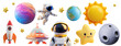 © Only Best PNG's - Collection of 3D Realistic Cartoon Space Elements: Rocket, UFO, Astronaut, Star, Planet, Sun, Earth, Moon. Glossy Cute Children Objects in Minimal Style, Isolated on Transparent Background, PNG