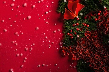 Wall Mural - beautiful flowers petals placed on image and the colors in the strips is red and yellow and snow on image show as background for christmas decoration