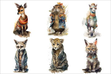 Poster - Safari Animal set leopard, antelope, beaver, wolf, camel, lynx in 3d style. Isolated 