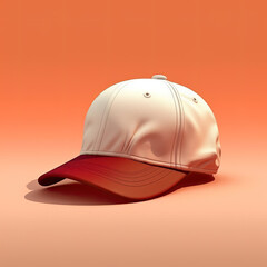 Wall Mural - White and Red Baseball Cap on Orange Background - Generative AI