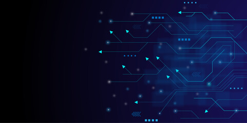 Leinwandbilder - Vector abstract technology illustration Circuit board on dark blue background. High tech circuit board connection system concept.