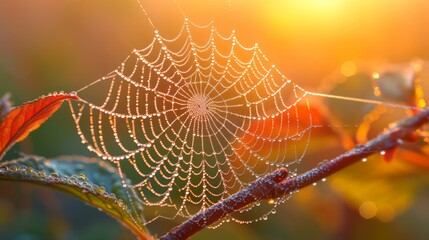 spider web with dew drops in the morning