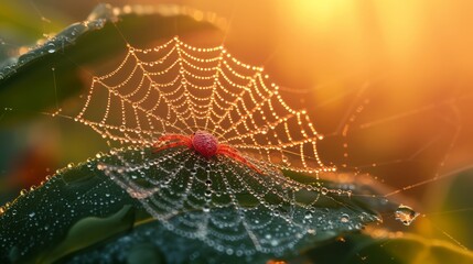spider web with dew drops in the morning
