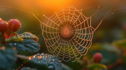 spider web with dew drops in the morning
