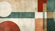 Abstract background in artistic Bauhaus style, combining earth tones of taupe, jade green and rust red with a simple geometric pattern