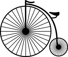 Penny Farthing Bicycle Wheel Silhouette Isolated On White Background. Vector Illustration.