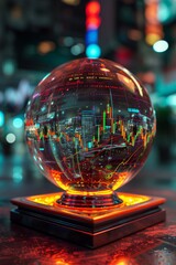 Wall Mural - conceptual image of a crystal ball with cryptocurrency market predictions and digital graphs inside,