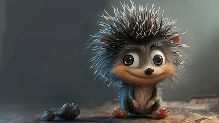 Poster - AI portrait of a funny, cute, big-eyed, furry hedgehog