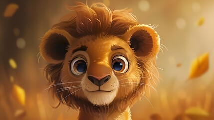 Poster - a portrait of a funny, cute, big-eyed, shaggy-haired lion created by artificial intelligence