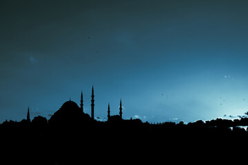 Wall Mural - silhouette of suleymaniye mosque with copy space for text. ramadan or islamic