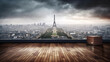 Rooftop View of Paris in the Rain - Generative AI