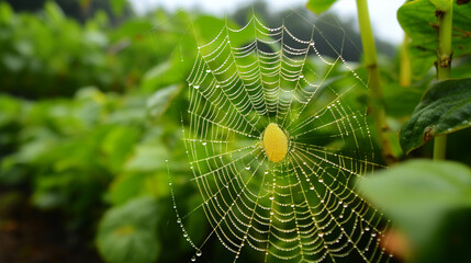 spider web with dew drops