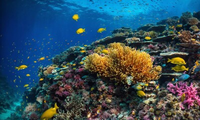 Tropical sea underwater fishes on coral reef