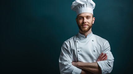 Poster - cool looking chef isolated on dark background.