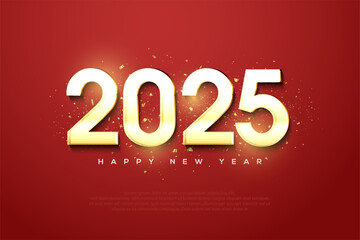 Wall Mural - happy new year 2025 with a very beautiful and shiny number concept with a touch of light effect. 2025 number design.for flyers, banners and calendars 2025.