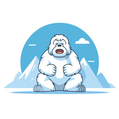 Sticker - Gorilla sitting on the snow. Vector illustration in cartoon style.