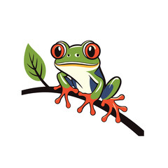 Wall Mural - Frog on a tree branch. Vector illustration in cartoon style.