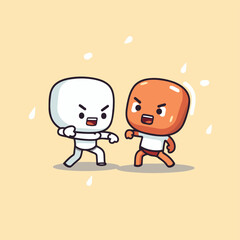 Sticker - Cute cartoon vector illustration of two alien characters fighting with each other.