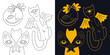 © el_mirik_design - Сute mystical cats with different wings. Two-color and black and white outline vector illustration.